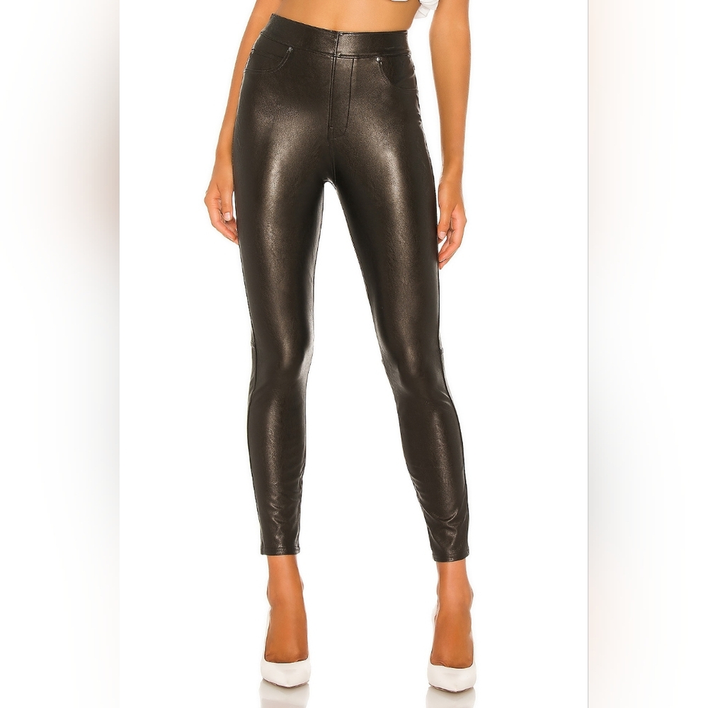SPANX Leather-Like High-waisted Ankle Skinny Pant, Black, Size Large Tall